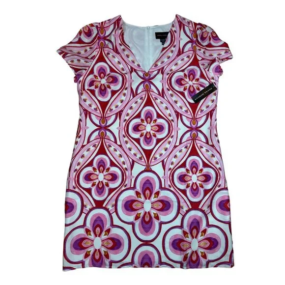 Donna Morgan Printed Mini Party Dress – Pink/Ivory Multi, Size 14 - Picture 4 of 6